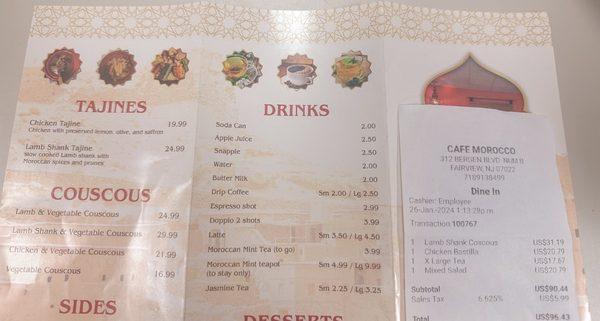 Check the prices from receipt to the menu