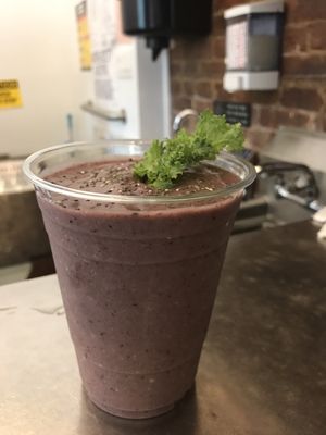 Best smoothie in the house (almond milk, kale, strawberries, blueberries, raspberry, banana, chia seeds)