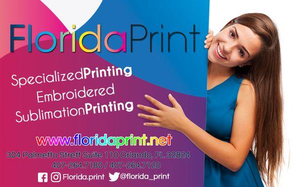 Sublimation, embroidered, especialized printing 304 Palmetto Street Suite 110 32824 Orlando