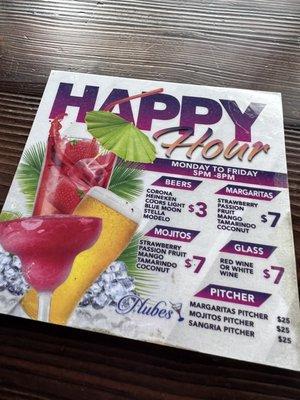 Happy hour menu