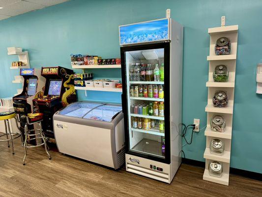 Ice cream snacks and beverages at The Candy Drawer.