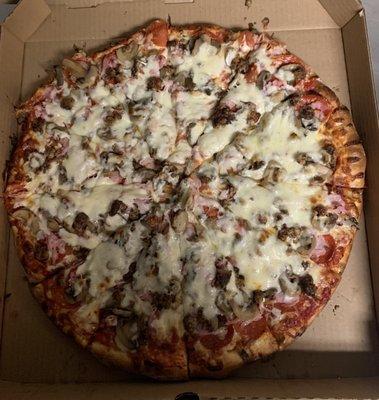 16" LARGE Round (12 slices) Ham, Mushrooms & extra CHEESE