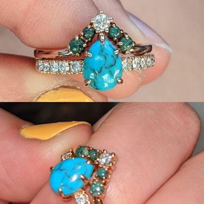 Top image, discoloration caused by Jeweler's Bench. Bottom Image, cracked turquoise stones.