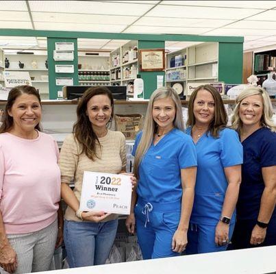 Pharmacy Staff Voted Best of the Best in Peach Living for Best Pharmacy.