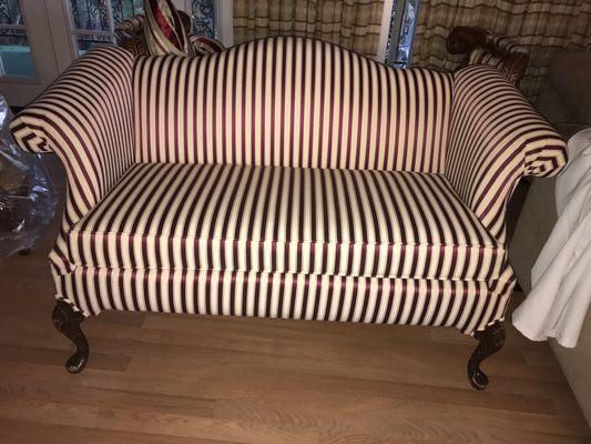 Beautiful Love Seat Reupholstered by Cestra Furniture