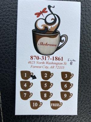 customer loyalty program (card); with double punches featured on Mondays