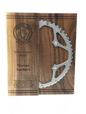 National Series Plaques | Rich solid walnut plaque with up-cycled crank gear.