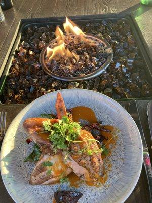 Roasted chicken with beets and beet greens.  To Die For delicious!