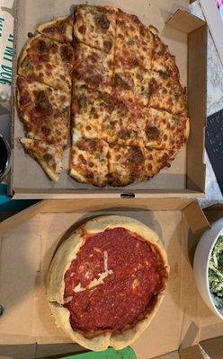 Chicago-thin & cheese deep dish w bland crust