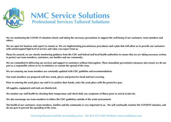 NMC Service, our response and procedures in response to COVID-19.