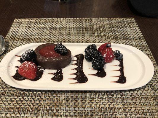 My dessert..flourless chocolate cake, fresh berries and chocolate.