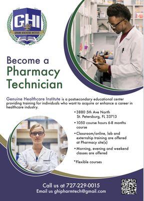 1050 hours Pharmacy Technician blended program