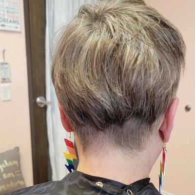 Edgy pixie cut with a clippered section in the back