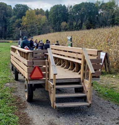 One of the wagons that take you to and from the corn maze