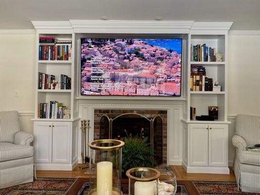 Custom Builtin book case, mantel and entertainment center