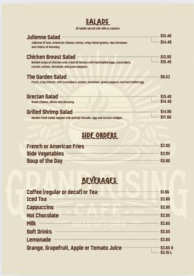 Menu Salads, Sides & Beverages