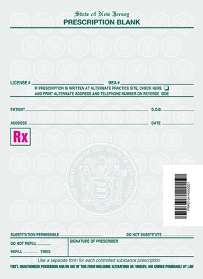 Certified to print & sell New Jersey Prescription Blanks