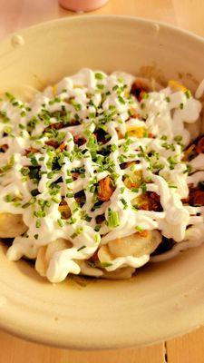 Loaded mashed potato pierogi bowl