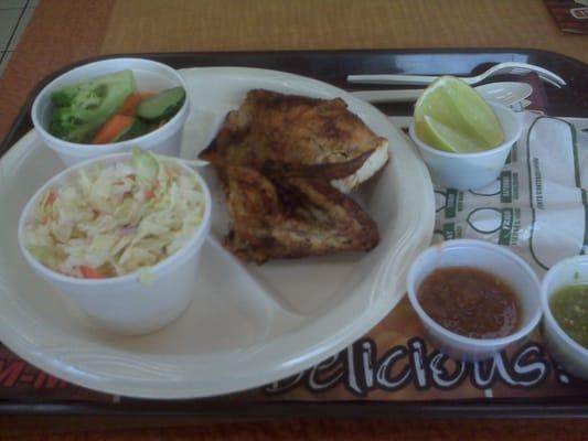 pollo with side of cole slaw and steamed veggies