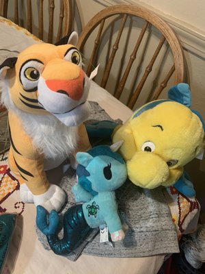 My vintage Disney plush toys I found today. Rajah from Aladdin, Toki Doki & Flounder from The little mermaid