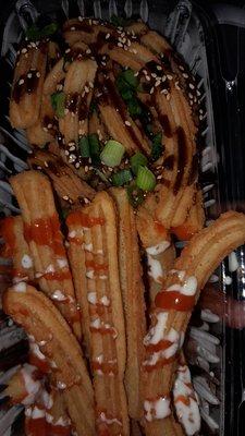 Chirros fries... half Buffalo and half teriyaki.  The Buffalo ones are really good but could use a little more sauce.!