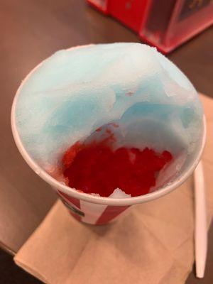 1/2 cotton candy Italian ice 1/2 cherry Italian ice