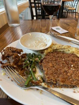 Chicken Fried Steak full if grizzle and over done.