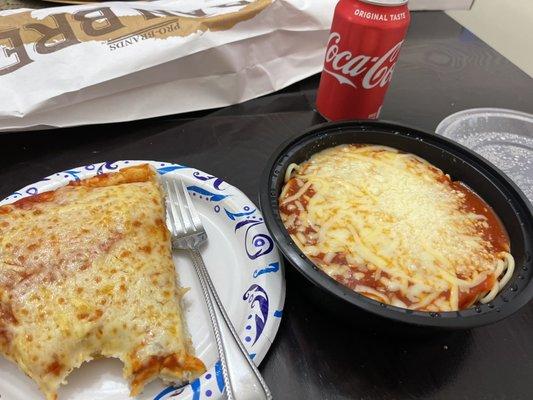 Cheese pizza and Spaghetti Napolitano