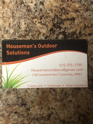 Houseman's Outdoor Solutions business card and some projects they have completed