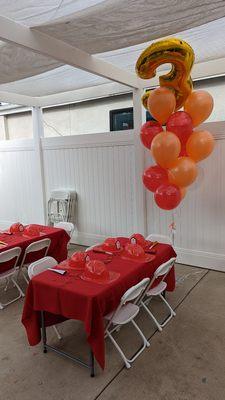 Kids size tables chairs and linens