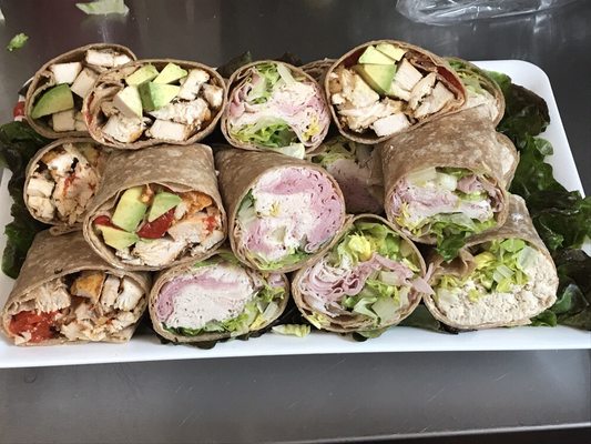 We have all kinds of wraps for lunch or for your next party need!!