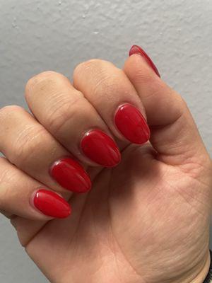 Red Polish Fill. Black polish peaking through.