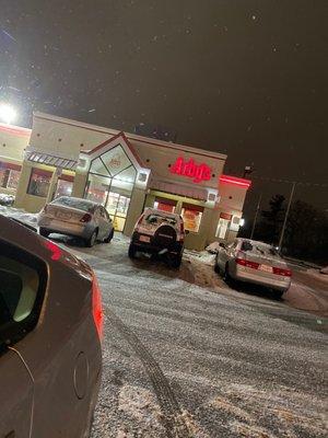 An open arbys with locked doors.