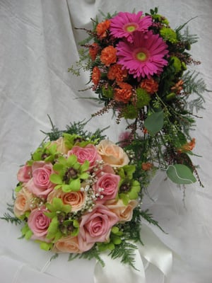 Wedding bouquets we designed using roses, dendrobium and gerbera.