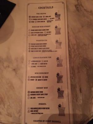 Cocktail menu