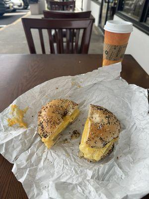 Sausage egg and cheese everything bagel