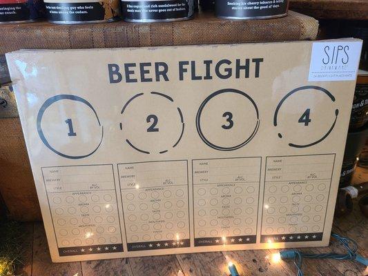 Preprinted Sheets for Beer Flights