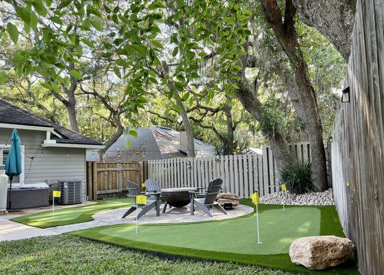 Artificial Putting green installation to maximize outdoor living space