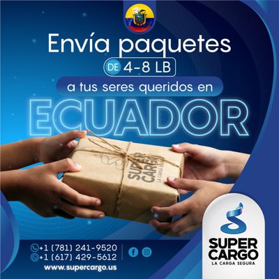 Ahora con super cargo podrás enviar tus paquetes de 4 y 8 libras a Ecuador, realiza tu agendamiento.