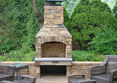 Outdoor fireplace designed and built by Vancouver Chimney & Masonry Inc