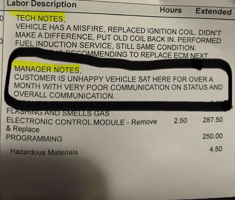 The estimate for service check out sheet