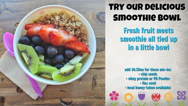 Come Try Our Delicious SMOOTHIE BOWL - Customize YOUR WAY :-)

TRY ONE For Breakfast :-)

NEW HOURS 8AM-9PM Friday-Saturday Till