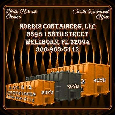 ROLL OFF DUMPSTERS ARE OUR BUSINESS... Billy Norris owner and operator of Norris Containers, LLC. Fast, Local, & Dependable...