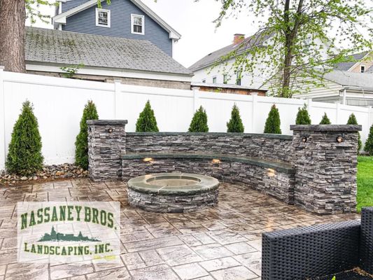 Custom built fire pit and sitting wall