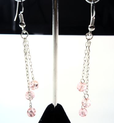 handcrafted pink glass crackle bead earrings