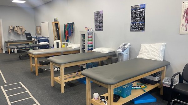 Physical therapy tables ready for action