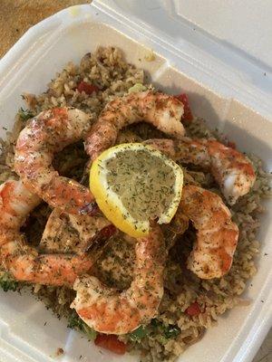 Shrimp and Salmon over fried rice.