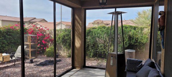 Patio enclosure using supper clear bug screen