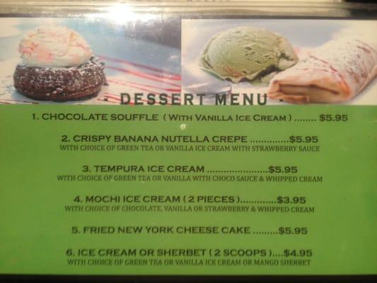 dessert menu