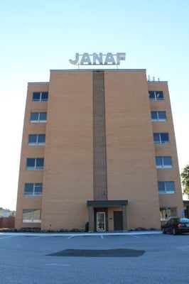 The JANAF office building as seen from the parking lot behind the shopping center